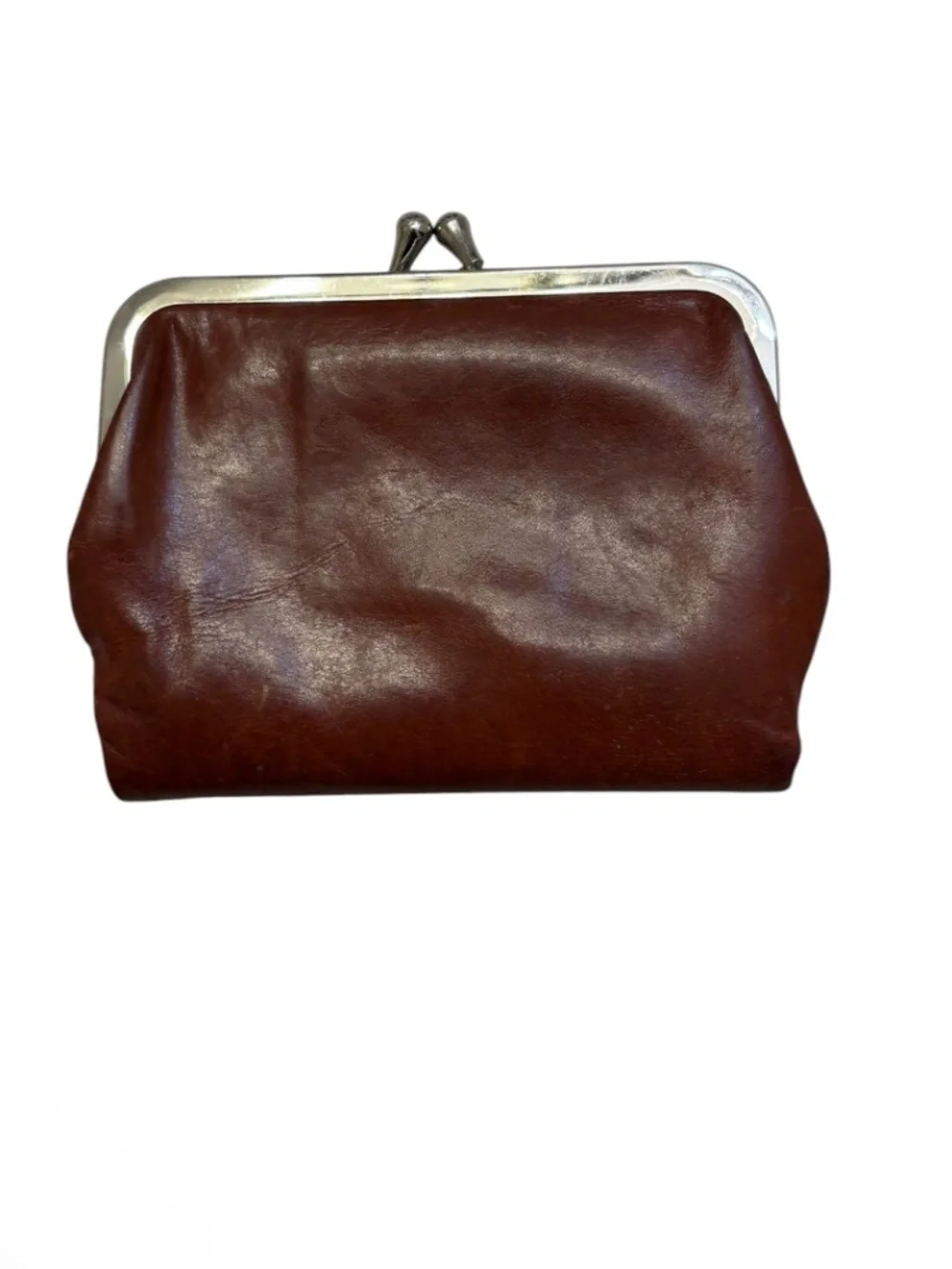 Hobo brown kisslock foldable compact brown leather wallet